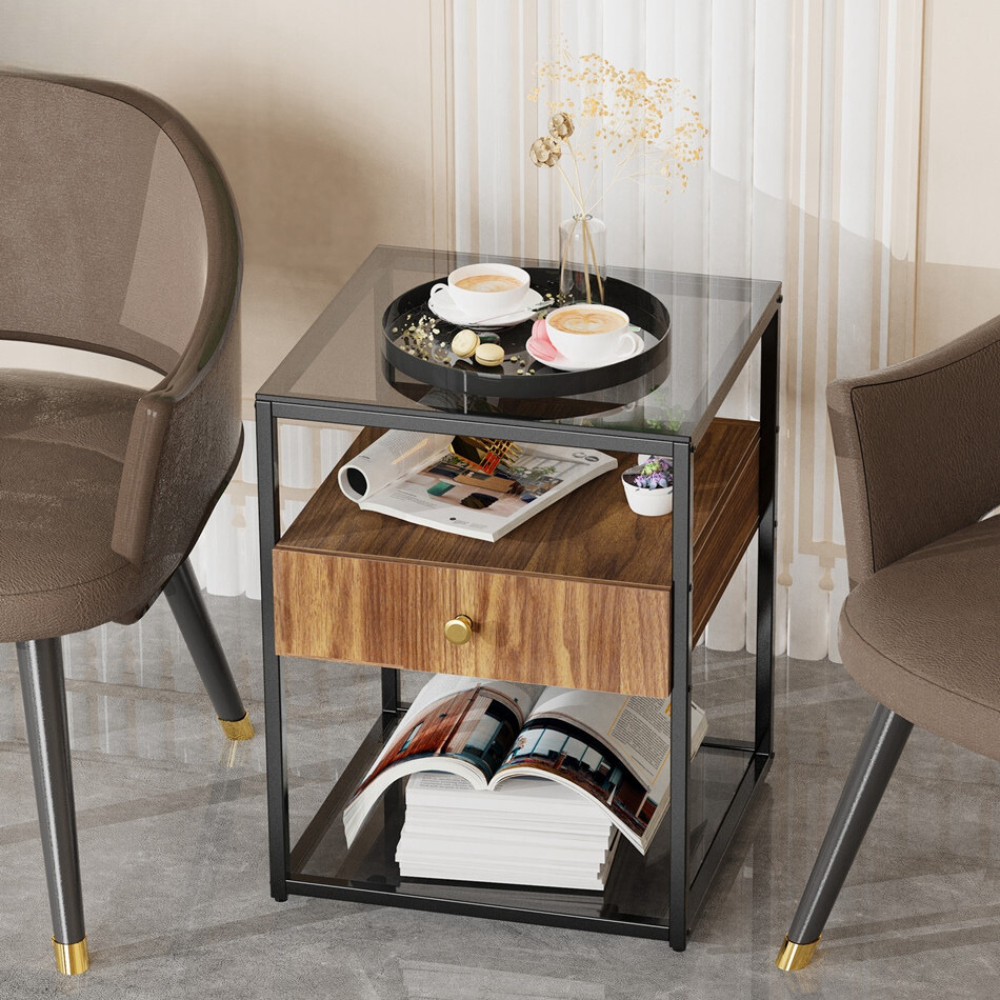 Drawer 3-Tier Living Room Storage End Table