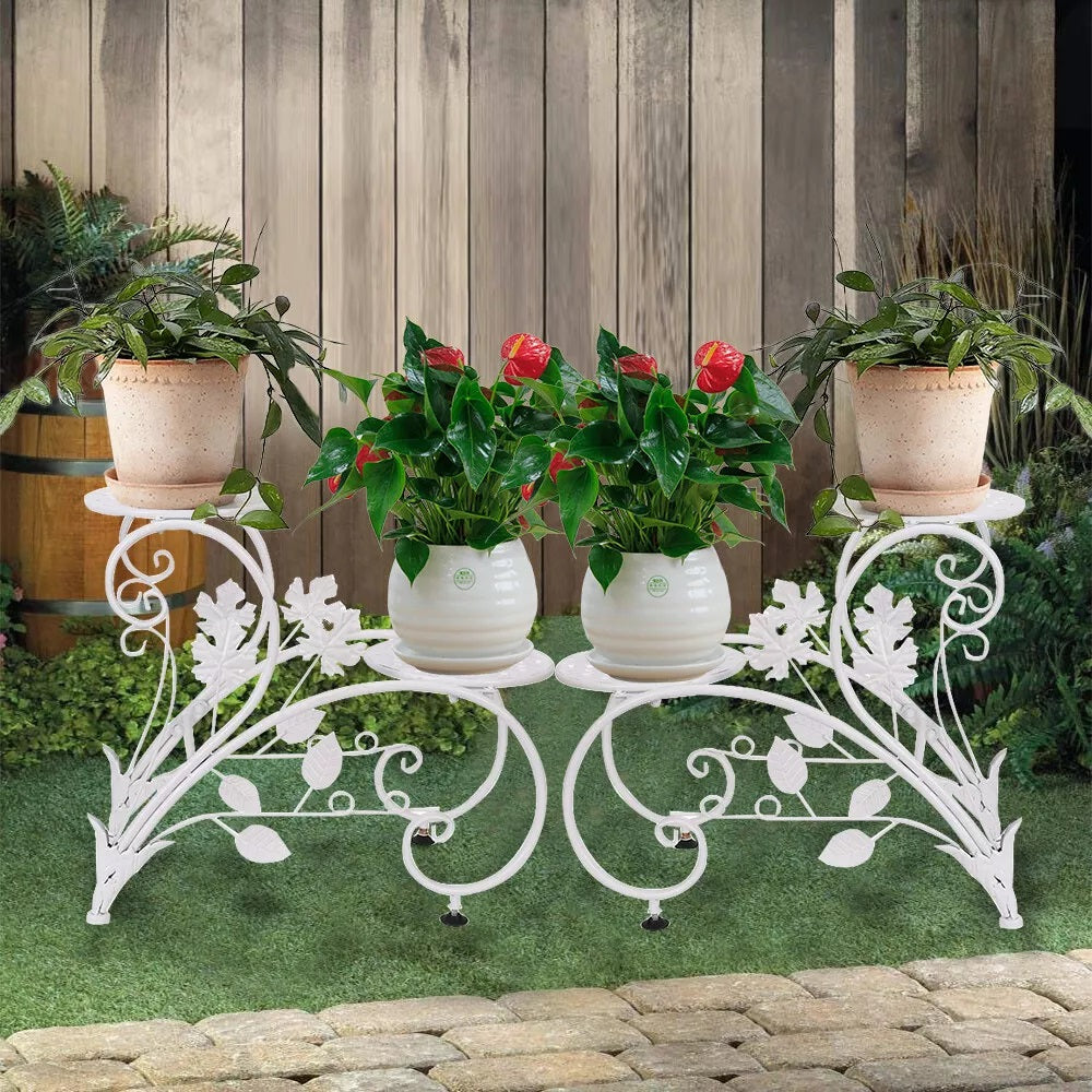 Set of 2 Heavy Duty Metal Round Plant Stand Rustproof Flower Pot Display Holder