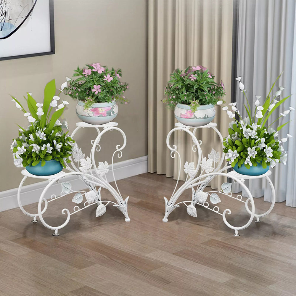 Set of 2 Heavy Duty Metal Round Plant Stand Rustproof Flower Pot Display Holder