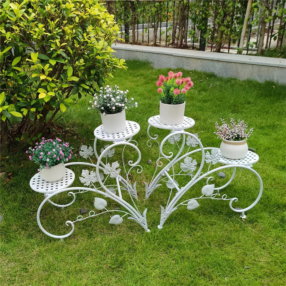 Set of 2 Heavy Duty Metal Round Plant Stand Rustproof Flower Pot Display Holder