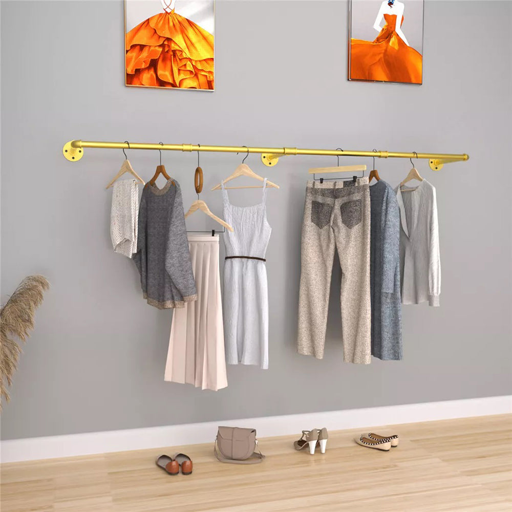 Wall Mounted Iron Clothing Storage Hanger Rod - Gold