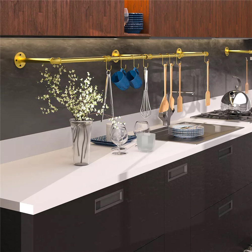 Wall Mounted Iron Clothing Storage Hanger Rod - Gold