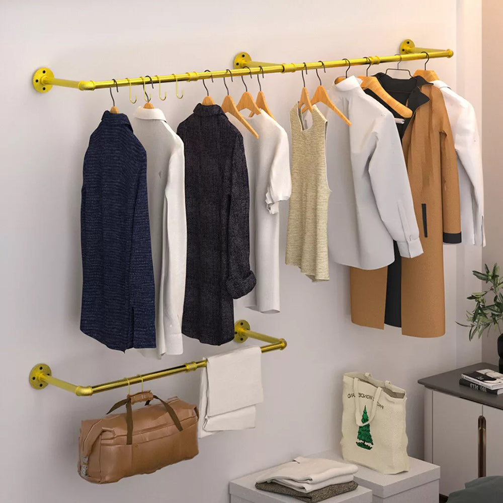Wall Mounted Iron Clothing Storage Hanger Rod - Gold
