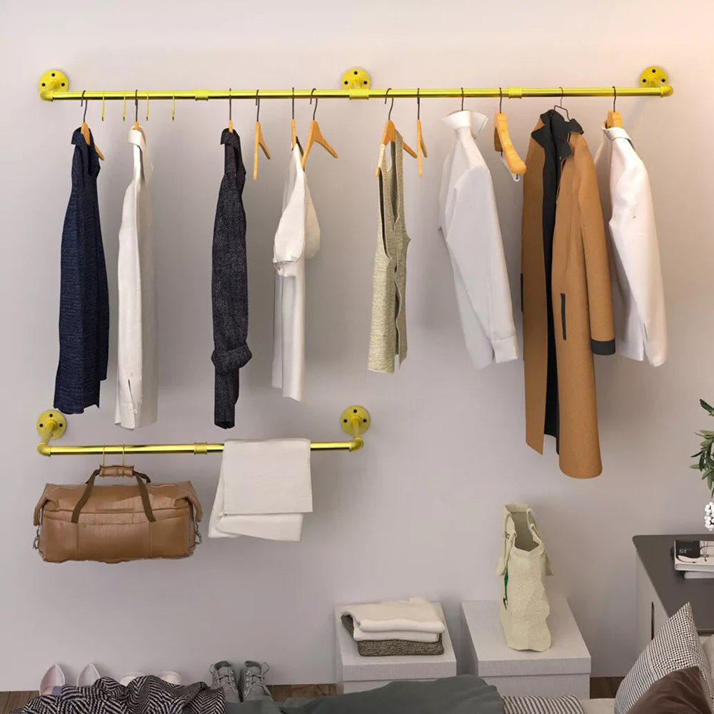 Wall Mounted Iron Clothing Storage Hanger Rod - Gold