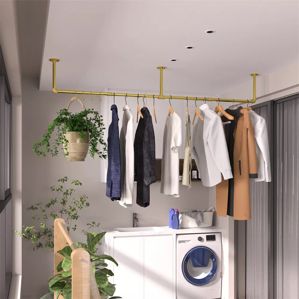 Wall Mounted Iron Clothing Storage Hanger Rod - Gold
