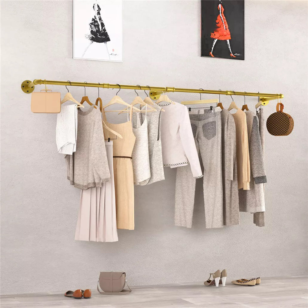 Wall Mounted Iron Clothing Storage Hanger Rod - Gold