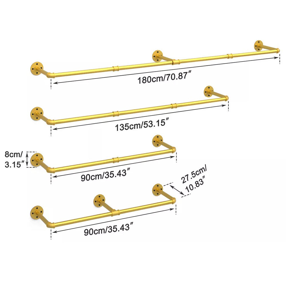 Wall Mounted Iron Clothing Storage Hanger Rod - Gold