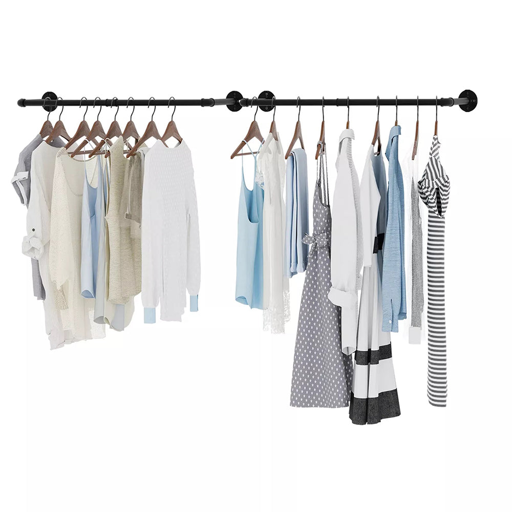 Pack Of 2 Wall-mounted Iron Industrial Pipe Clothes Rail Rack