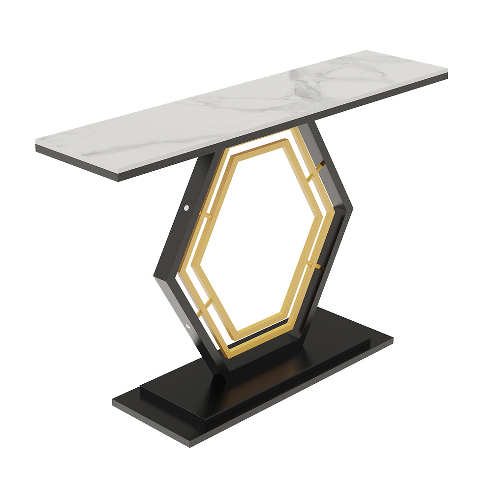 Console Table Sintered Stone Top Narrow Entryway Sofa Side Table Geometric Base