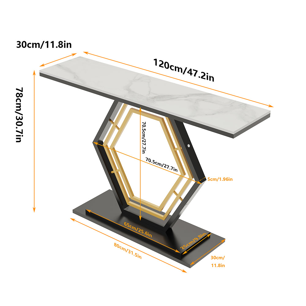 Console Table Sintered Stone Top Narrow Entryway Sofa Side Table Geometric Base