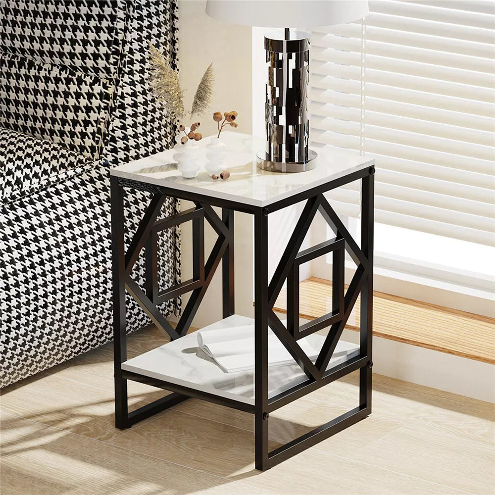 Sleek White Marble Side Table Sofa End Table Bedside Nightstand