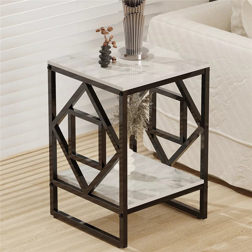 Sleek White Marble Side Table Sofa End Table Bedside Nightstand
