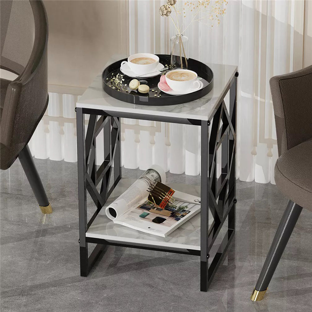 Sleek White Marble Side Table Sofa End Table Bedside Nightstand