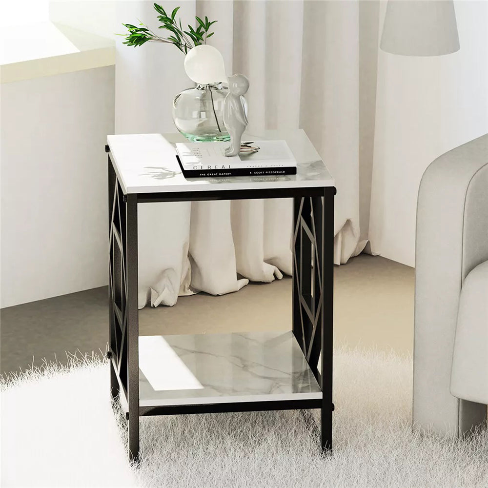 Sleek White Marble Side Table Sofa End Table Bedside Nightstand
