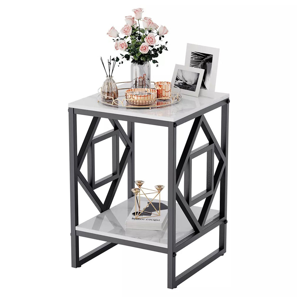 Sleek White Marble Side Table Sofa End Table Bedside Nightstand