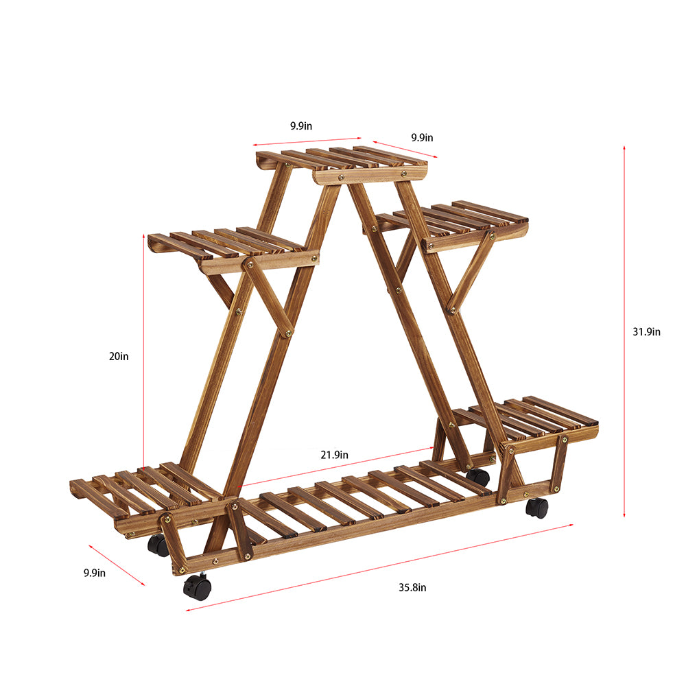 Triangular Plant Shelf 6 Potted Wood Plant Holder Flower Pot Stand