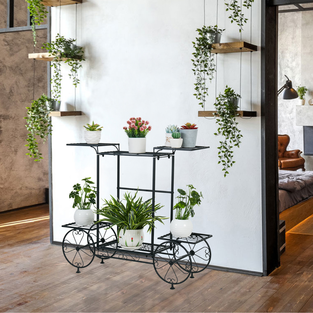Large Metal Garden Cart Plant Stand Parisian Style Flower Display Rack