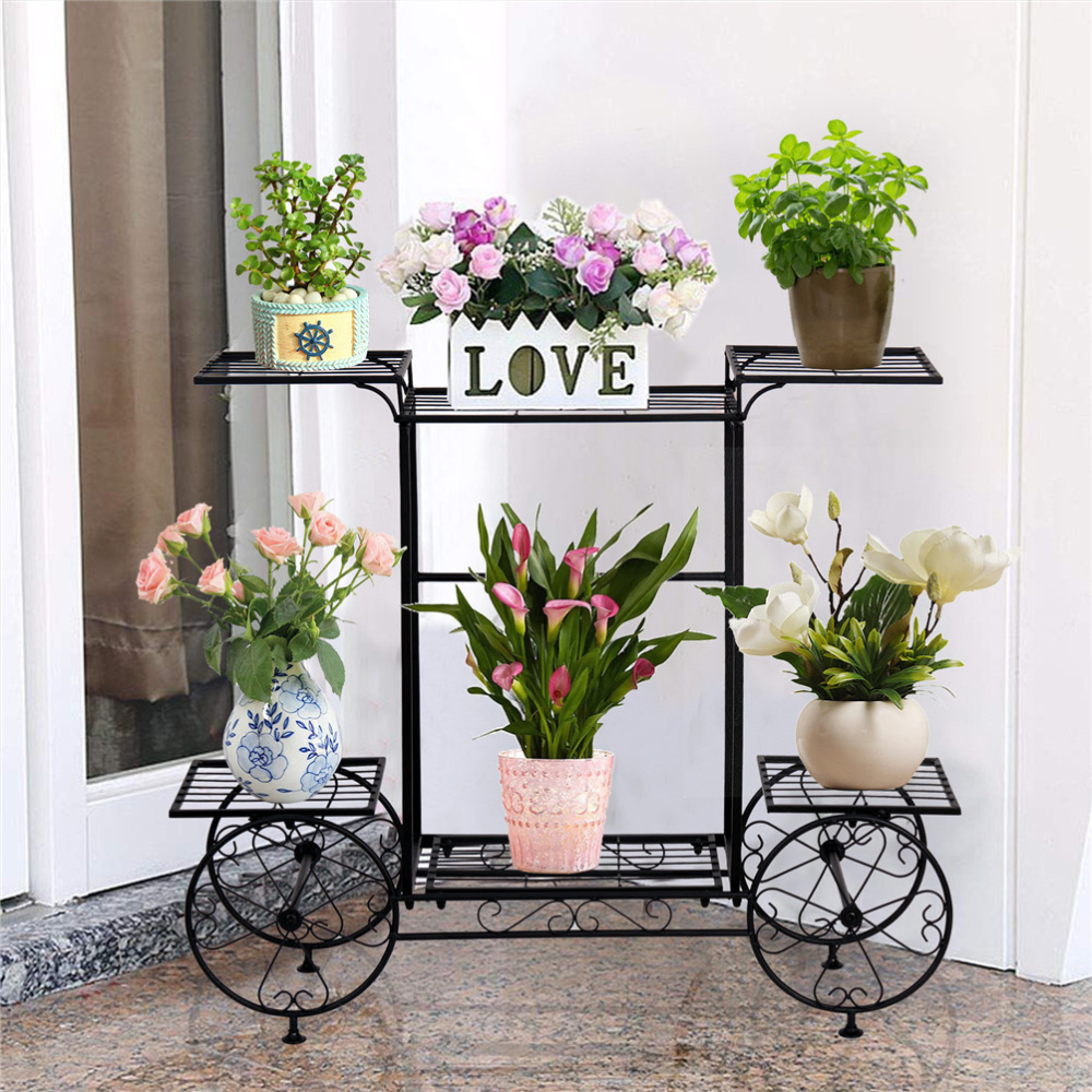 Large Metal Garden Cart Plant Stand Parisian Style Flower Display Rack