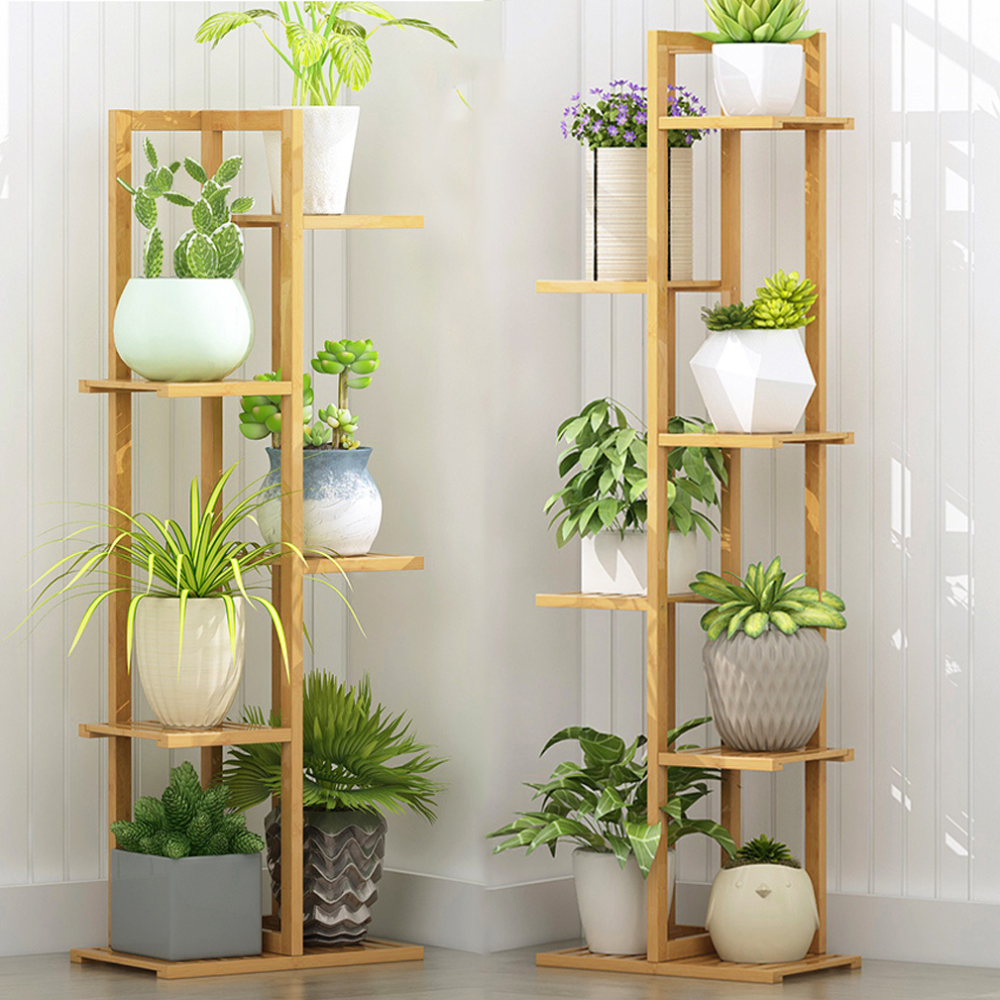 5/6 Pot Vertically Bamboo Flower Shelf Rack Pots Display Corner Shelving