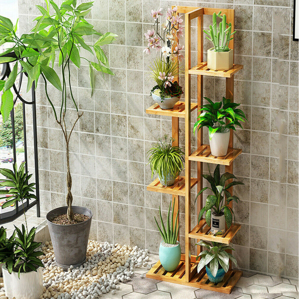 5/6 Pot Vertically Bamboo Flower Shelf Rack Pots Display Corner Shelving