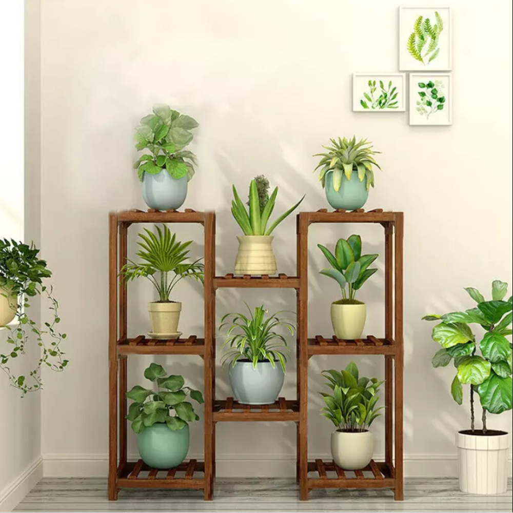 8-Tier Bamboo Plant Stand for Indoor and Outdoor Displays