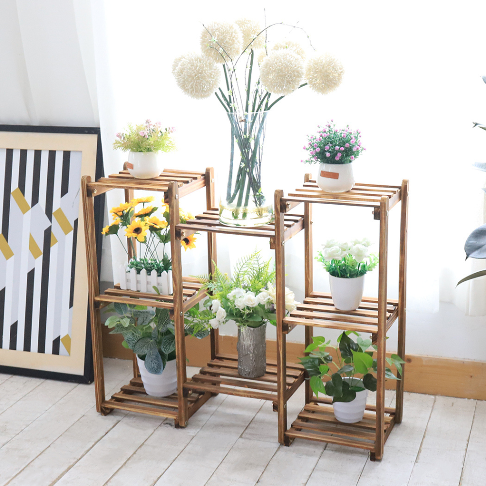 8-Tier Bamboo Plant Stand for Indoor and Outdoor Displays
