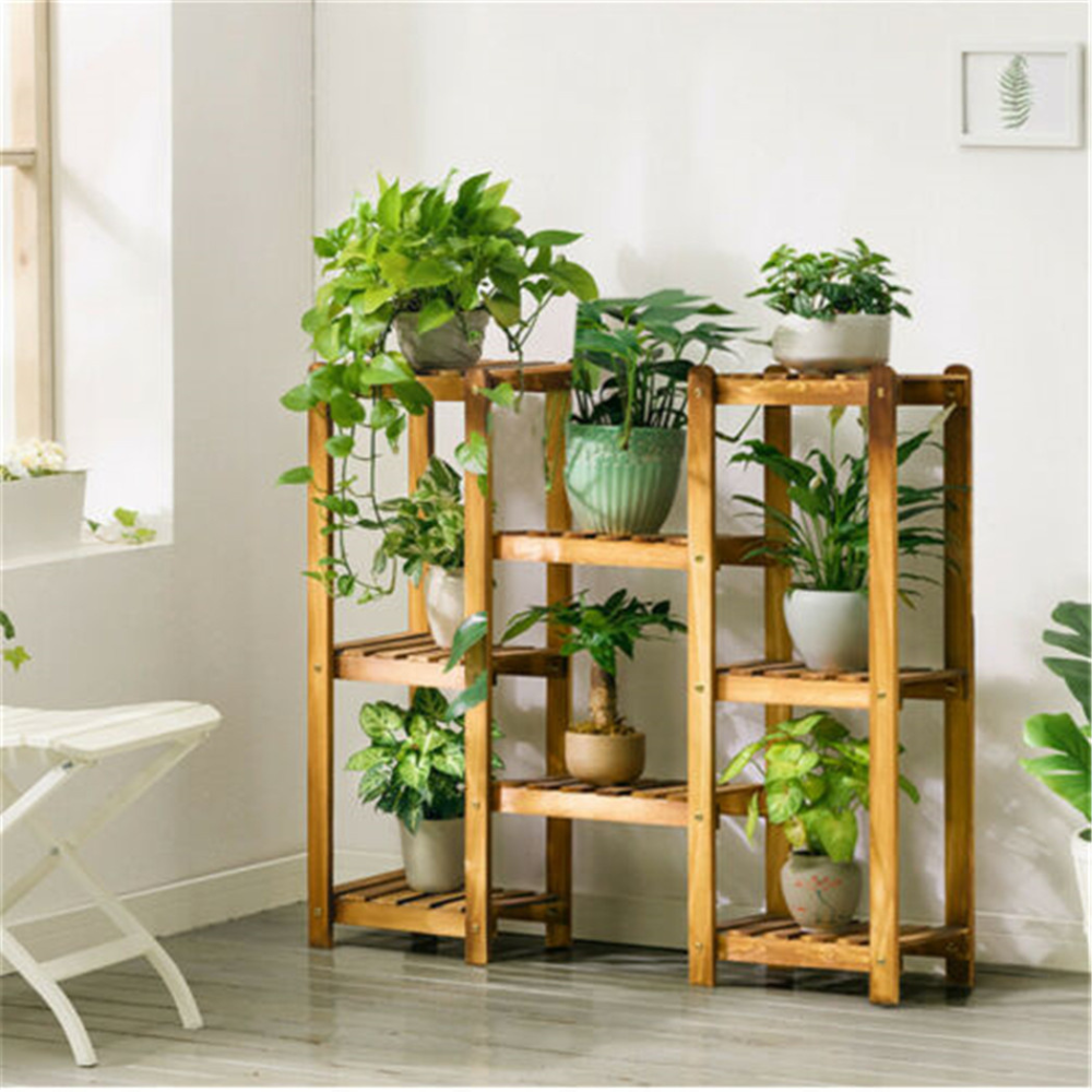 8-Tier Bamboo Plant Stand for Indoor and Outdoor Displays
