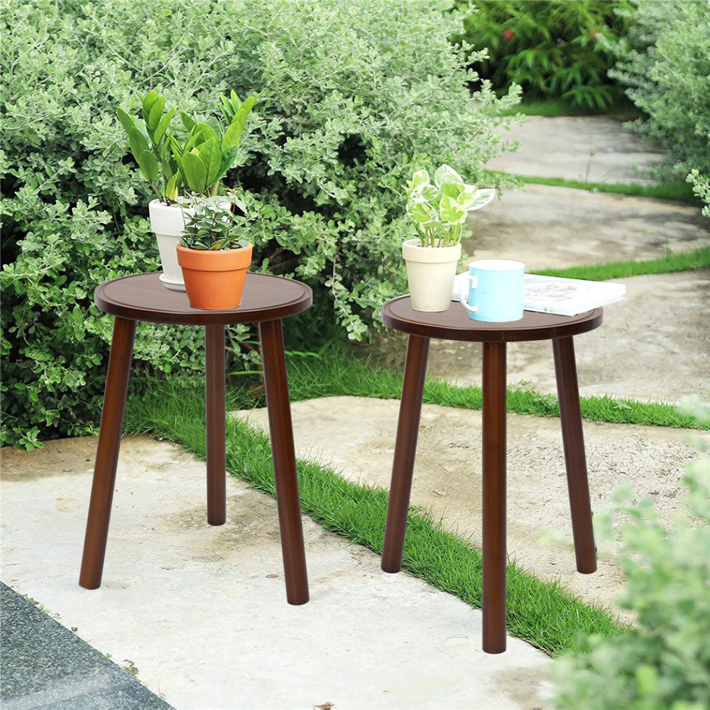 2PCS Small Side Table Round Wood Plant Stand Flower Pots