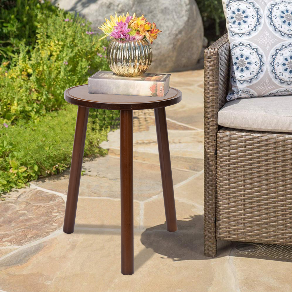 2PCS Small Side Table Round Wood Plant Stand Flower Pots