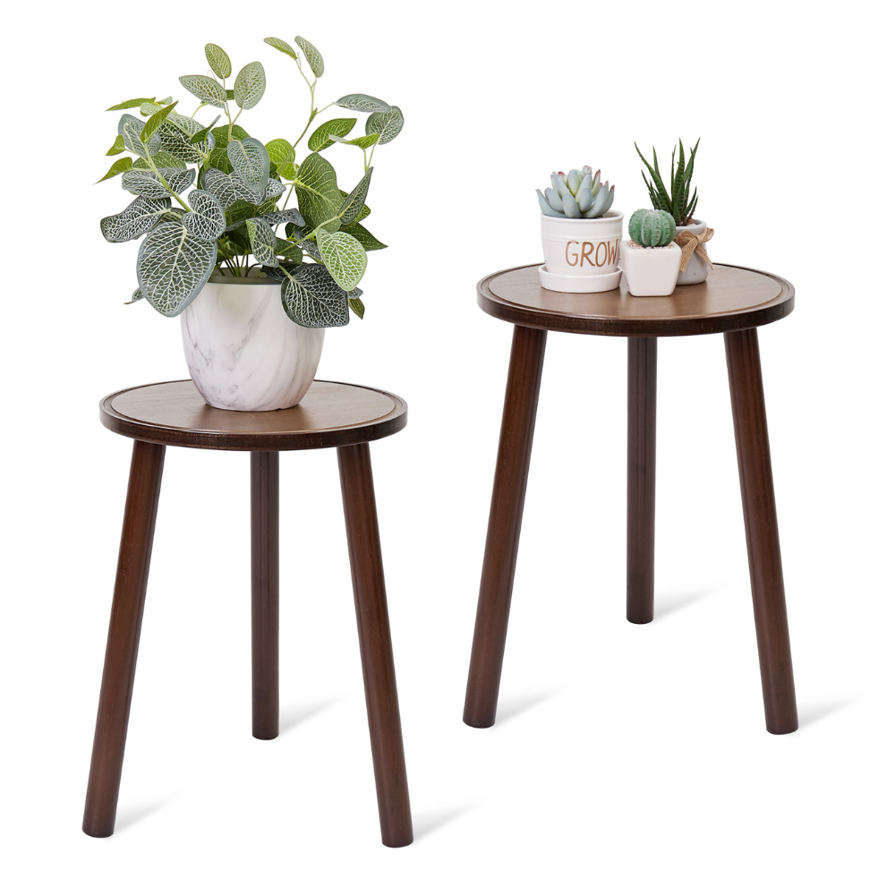 2PCS Small Side Table Round Wood Plant Stand Flower Pots