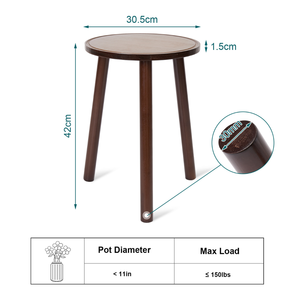 2PCS Small Side Table Round Wood Plant Stand Flower Pots