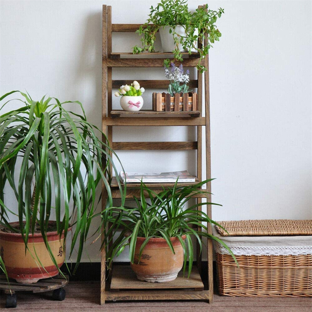 Folding 4 Tier Ladder Shelf Storage Shelving Unit Wooden Bookcase