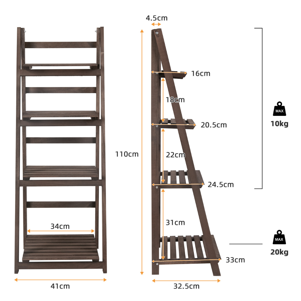 Folding 4 Tier Ladder Shelf Storage Shelving Unit Wooden Bookcase
