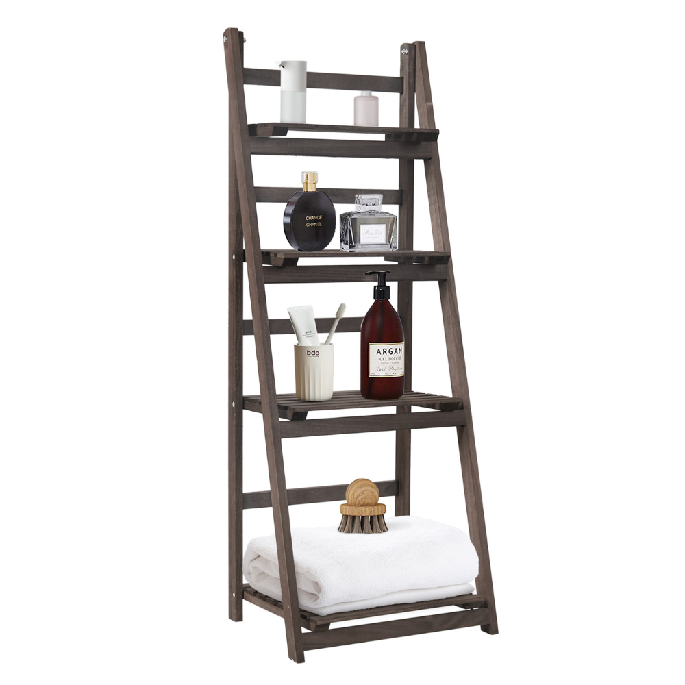 Folding 4 Tier Ladder Shelf Storage Shelving Unit Wooden Bookcase