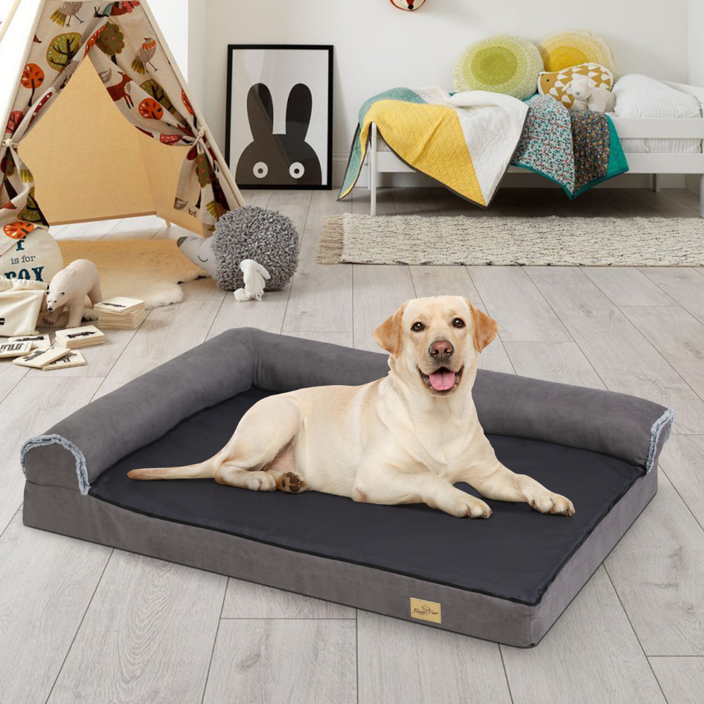 L-shape Pet Calming Bed Chaise Sofa Kennel Mat with Removable Plush Cover