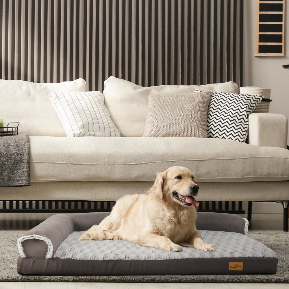 L-shape Pet Calming Bed Chaise Sofa Kennel Mat with Removable Plush Cover