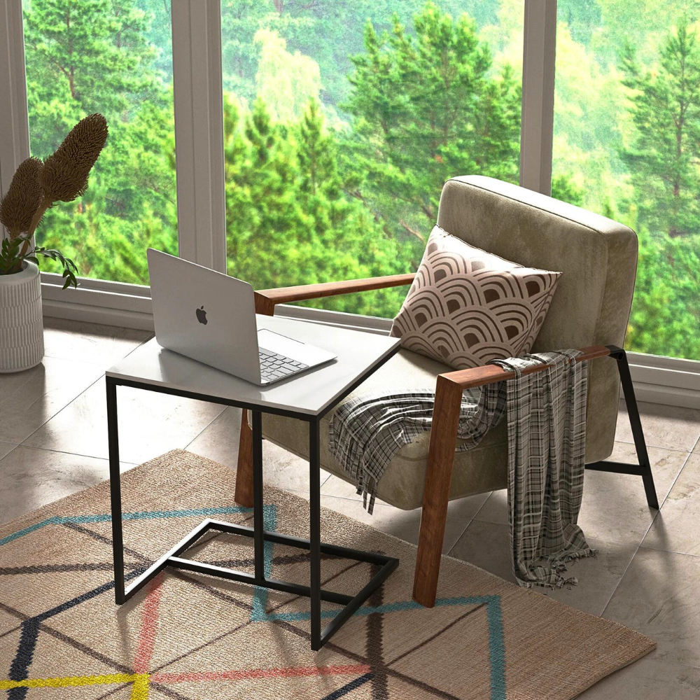 Marble Coffee Table Sofa Side End Table C Shape Bedside Laptop Table