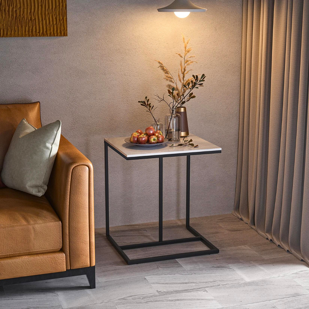 Marble Coffee Table Sofa Side End Table C Shape Bedside Laptop Table