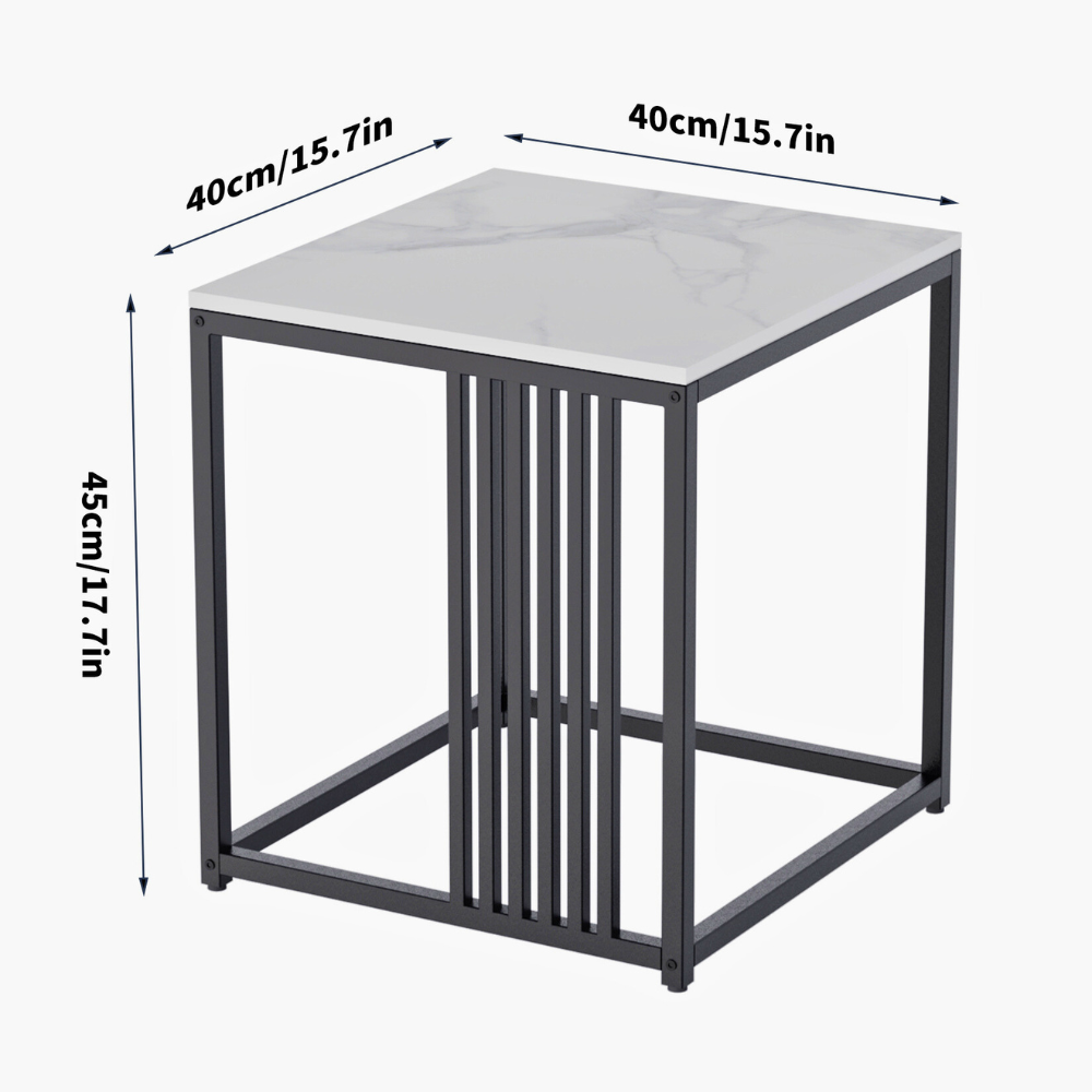 Minimalism Marble Stone Side Table White Top Black Frame