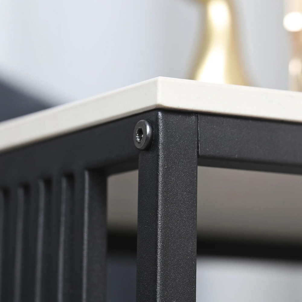 Minimalism Marble Stone Side Table White Top Black Frame