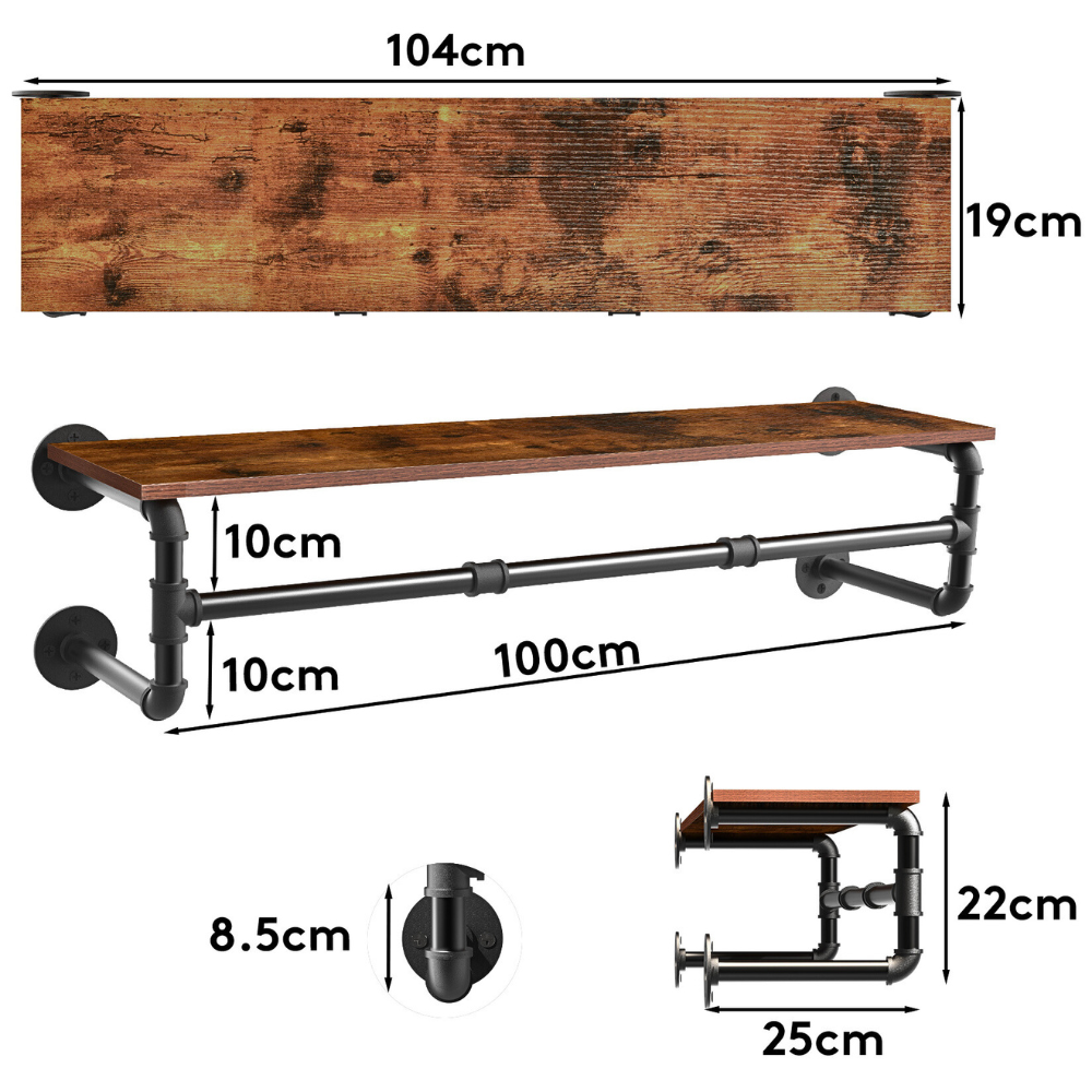 Industrial Pipe Clothes Rack with Top Shelf Coat Hanger