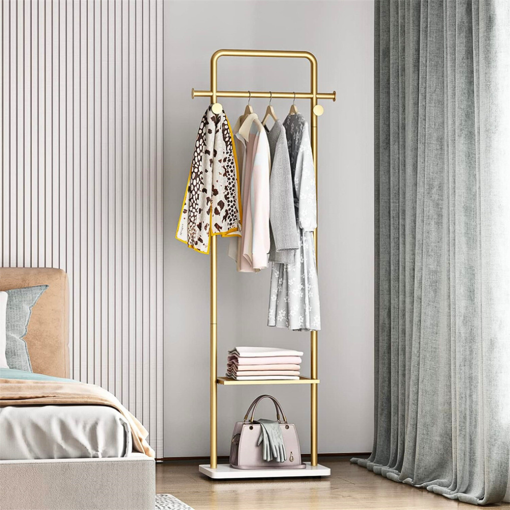 Heavy Duty Gold Pole Clothing Rack with Granite Stone Base