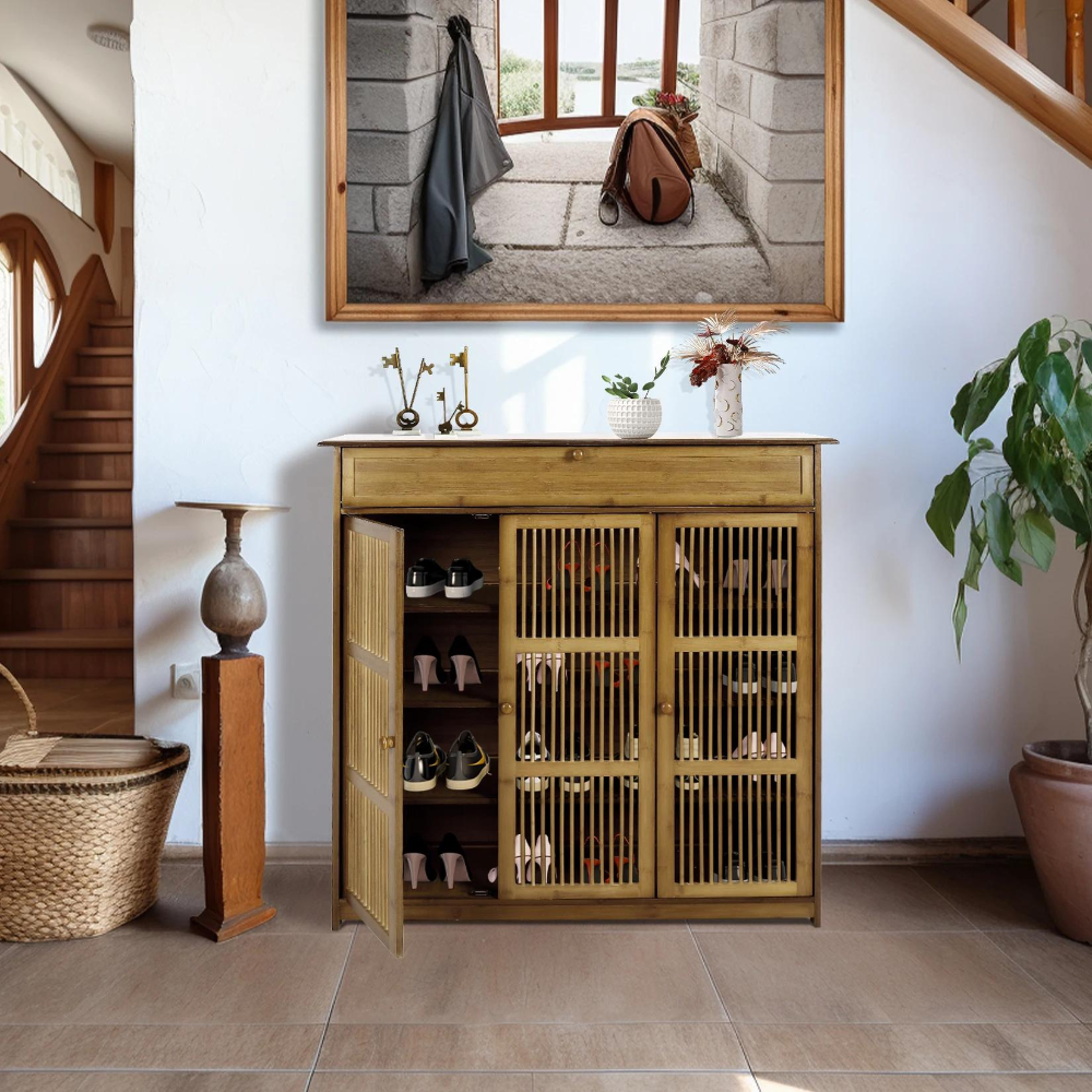 4-Tier Bamboo Entryway Storage Cabinet Closet Vintage Shoes Rack