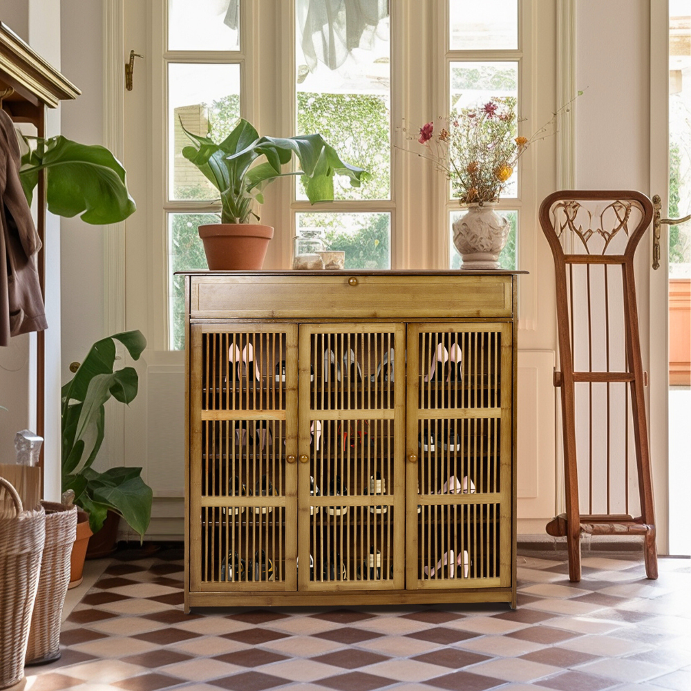 4-Tier Bamboo Entryway Storage Cabinet Closet Vintage Shoes Rack