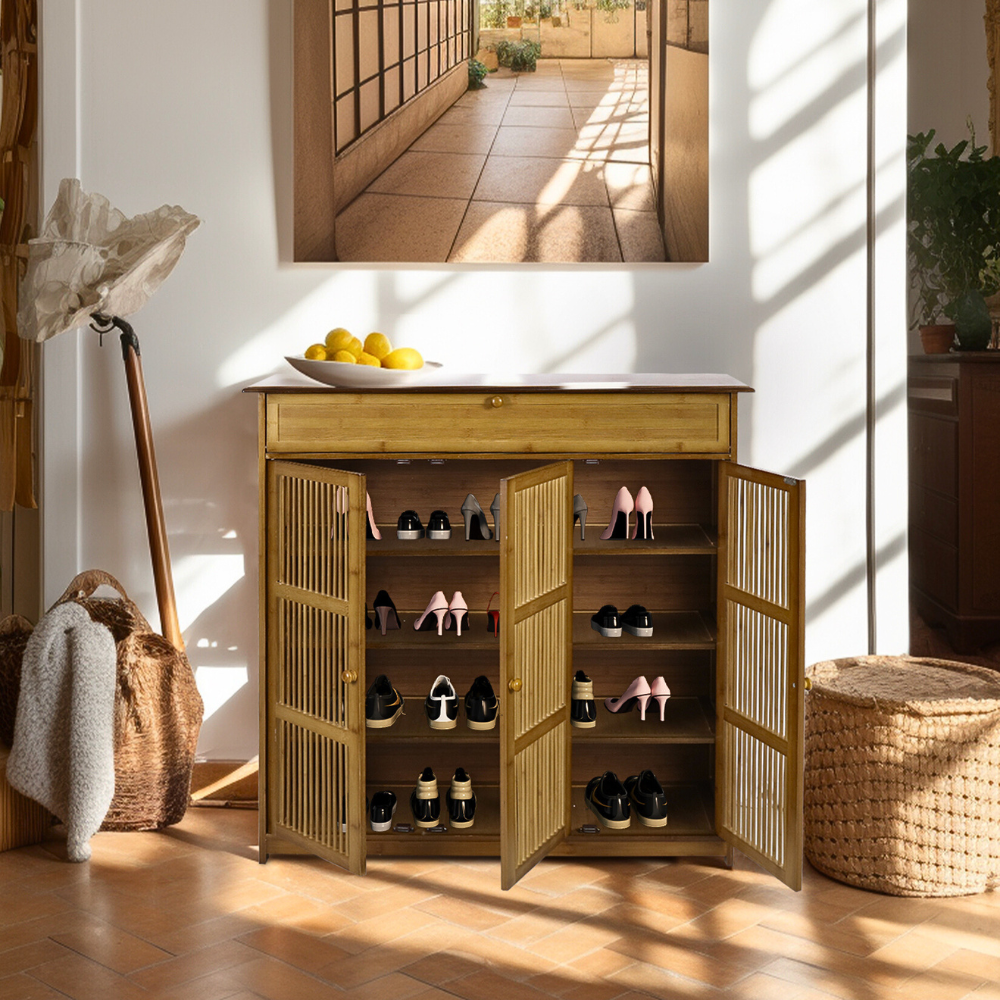 4-Tier Bamboo Entryway Storage Cabinet Closet Vintage Shoes Rack