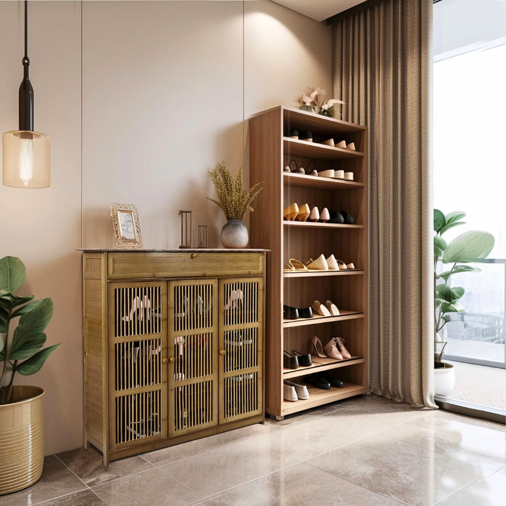 4-Tier Bamboo Entryway Storage Cabinet Closet Vintage Shoes Rack