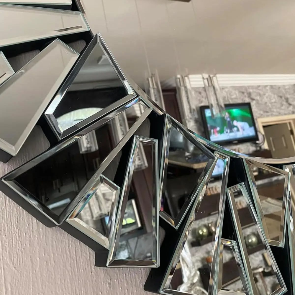 Unique Sunburst Decorative Wall Mounted Beveled Glass Accent Mirror - Round 80CM Silver