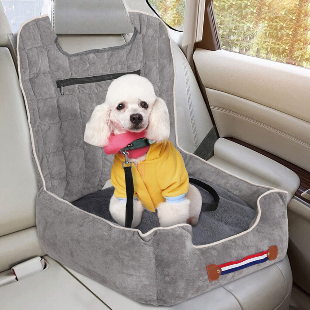 Anti-Slip Pet Booster Seat with Storage Pockets and Safety Leash