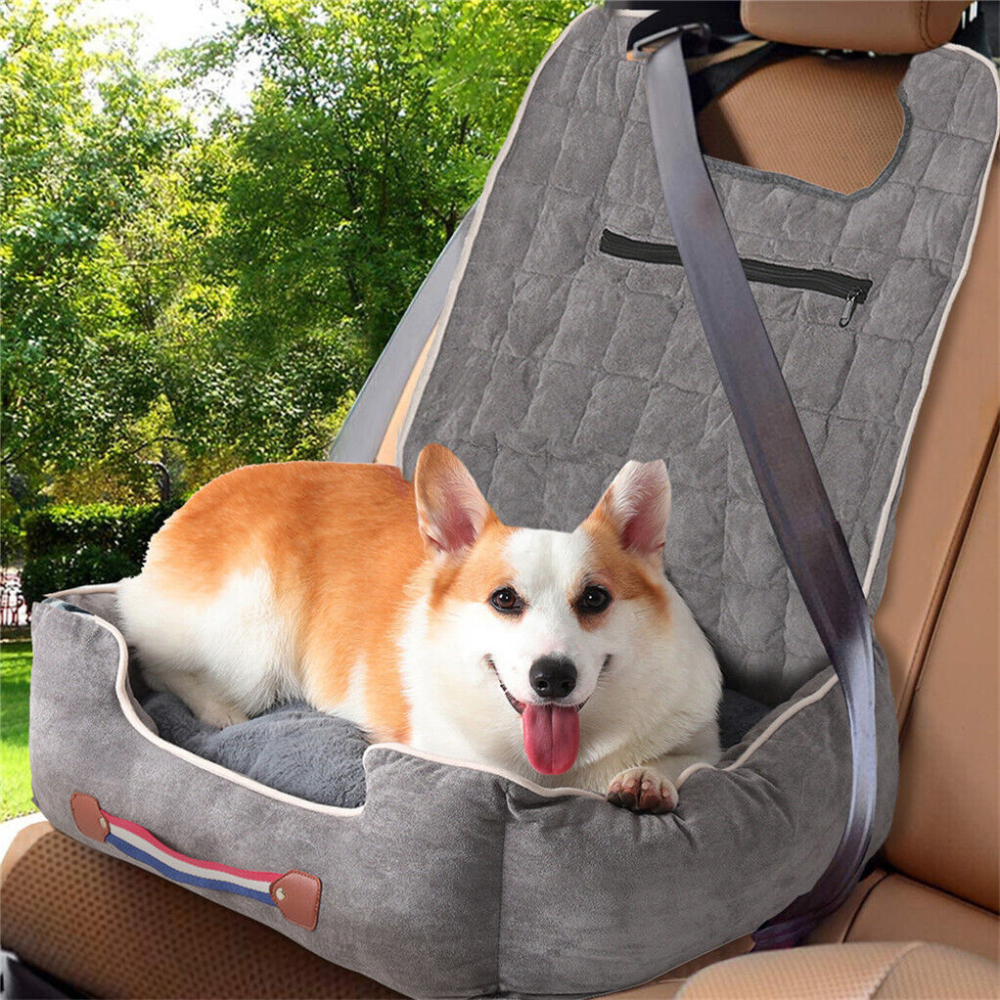 Anti-Slip Pet Booster Seat with Storage Pockets and Safety Leash