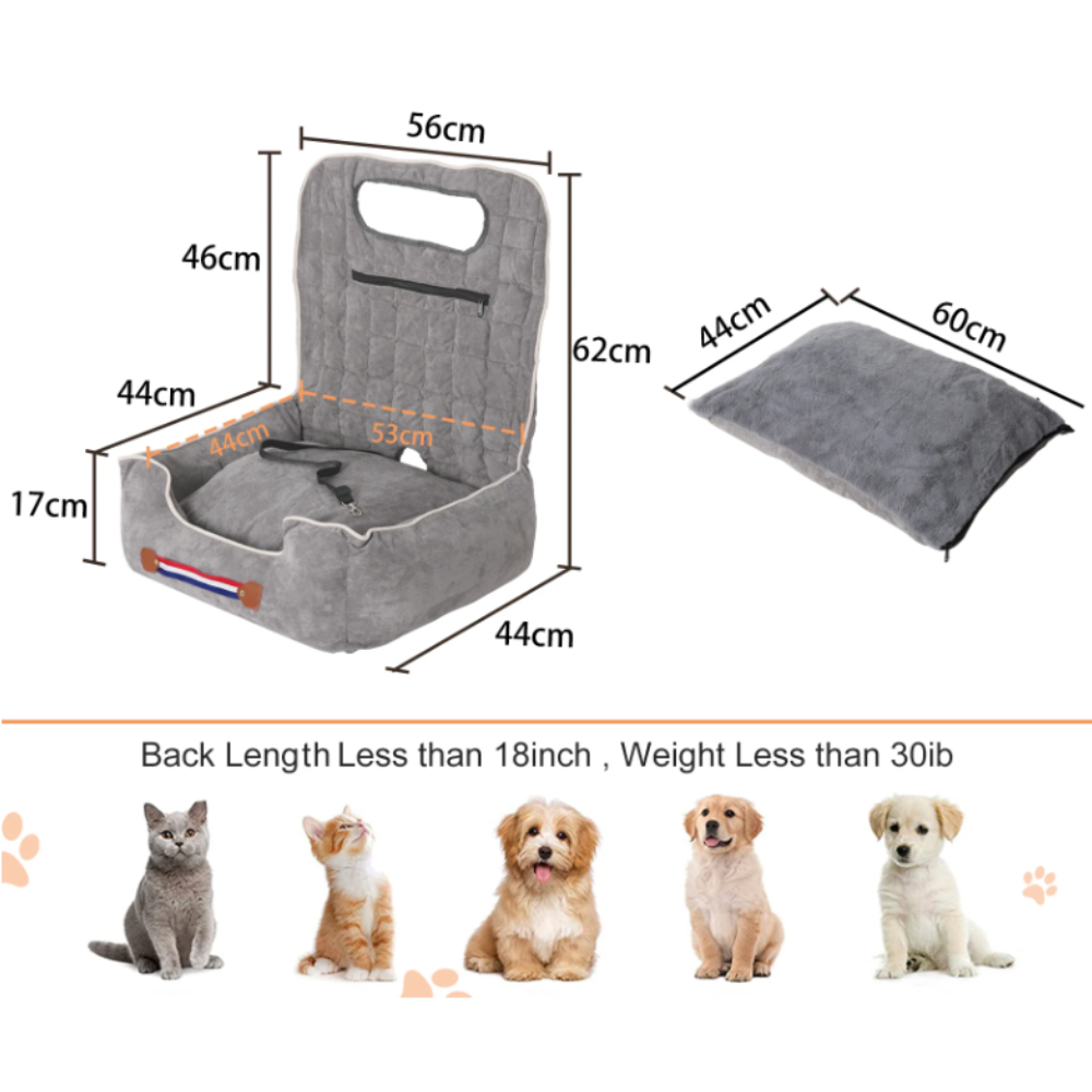 Anti-Slip Pet Booster Seat with Storage Pockets and Safety Leash